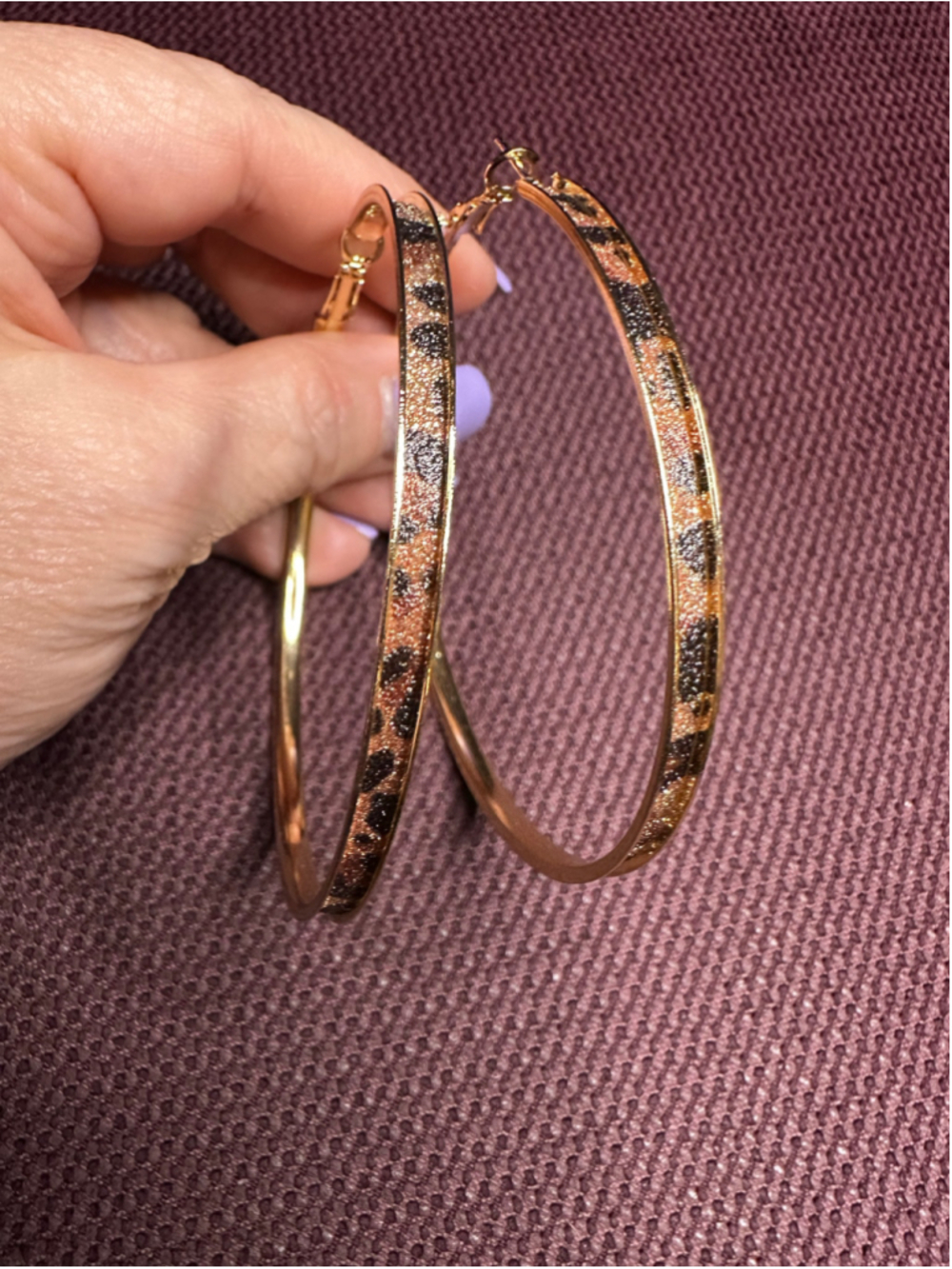 Gold & Brown Leopard Print Large Hoop Earrings